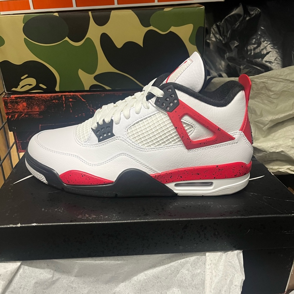 NIB: White and Red Air Jordan 4 Sneakers